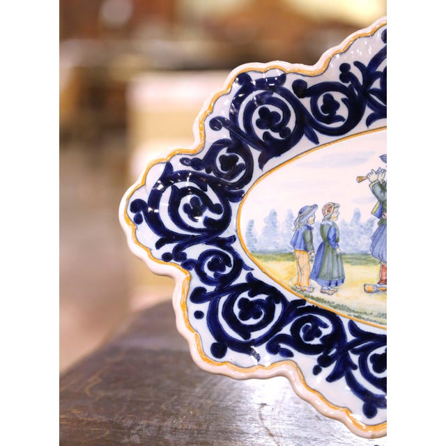 19th Century French Henriot Quimper Faience Wall Plaque With Breton Dance Scene For Sale In Dallas - Image 6 of 8