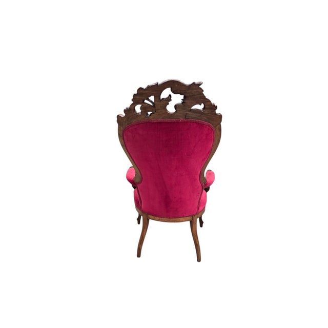 Vintage Victorian Style Tufted Red Velvet Armchair For Sale - Image 4 of 8