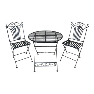 Vintage French Style Wrought Iron Outdoor Dining Bistro 3 Piece Set "B" For Sale