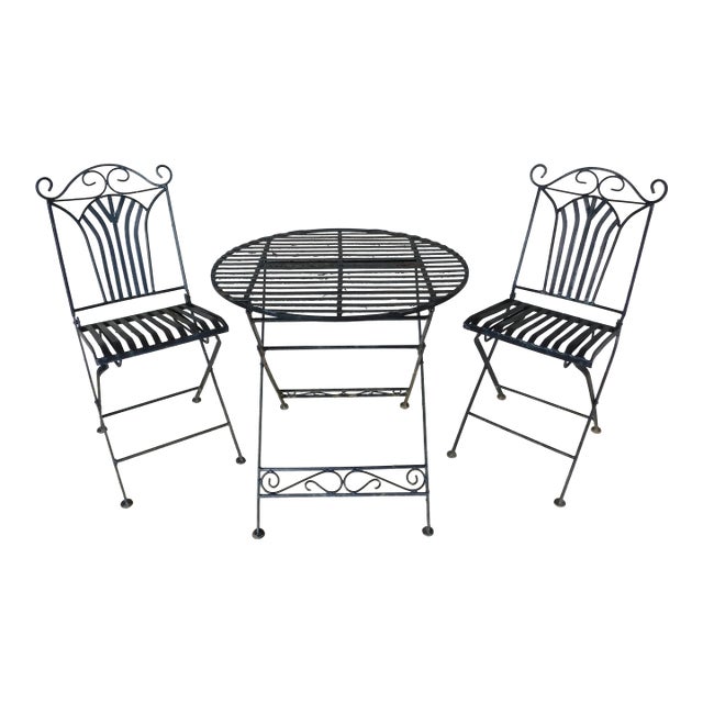 Vintage French Style Wrought Iron Outdoor Dining Bistro 3 Piece Set "B" For Sale