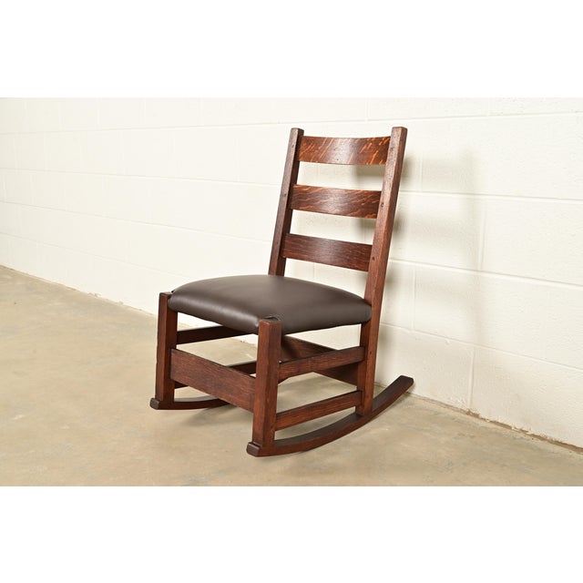 Gustav Stickley Antique Mission Oak Arts & Crafts Ladder Back Rocking Chair, Circa 1910 For Sale - Image 12 of 12