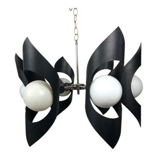 1970s Mid-Century Black Metal Chandelier For Sale