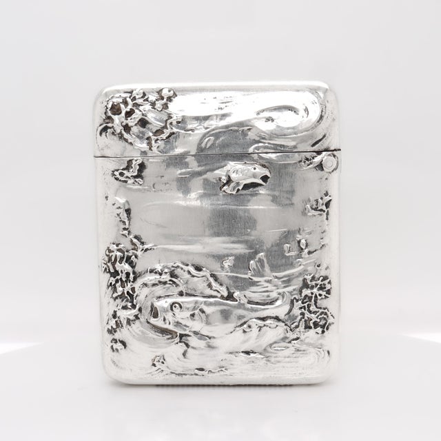 Antique Blackinton & Co Nouveau Fish & Water Repousse Sterling Silver Matchsafe For Sale - Image 4 of 13