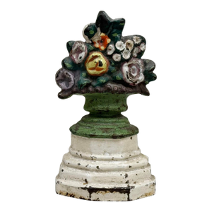 Antique Petite Floral Basket Cast Iron Doorstop