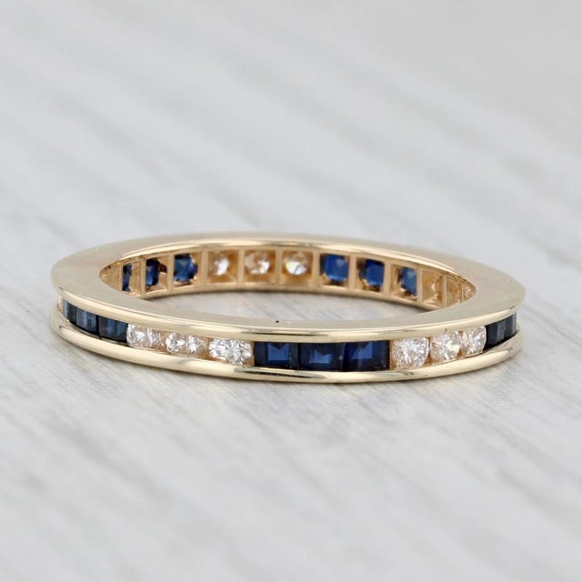1.35ctw Blue Sapphire Diamond Eternity Band 14k Gold Stackable Wedding Ring For Sale In Greensboro - Image 6 of 7