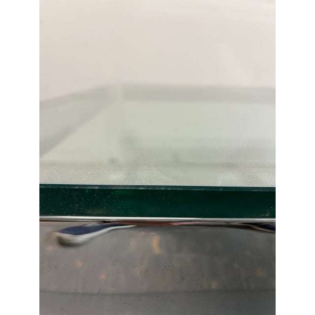 Lucite Coffee Cocktail Table Lug Peg Chrome Square Hollywood Regency Glass For Sale - Image 10 of 10