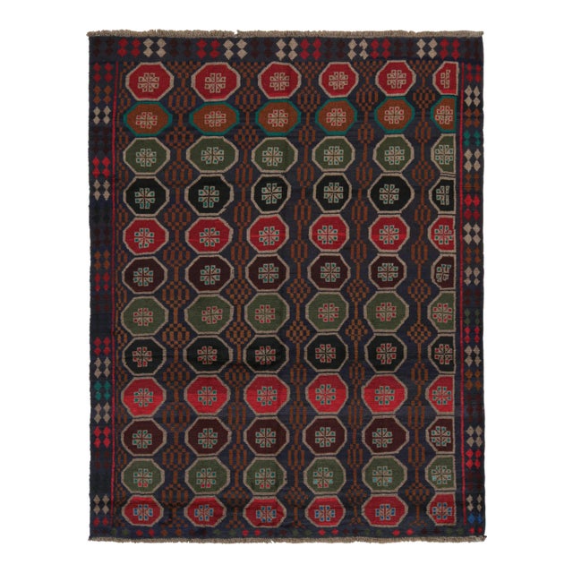 Rug & Kilim’s Baluch Tribal Rug in Brown With Colorful Hexagon Patterns For Sale