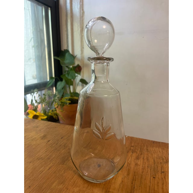 Bauhaus Antique Hand Blown Glass Decanter With Agave Leaf and Beautiful Globe Top For Sale - Image 3 of 14