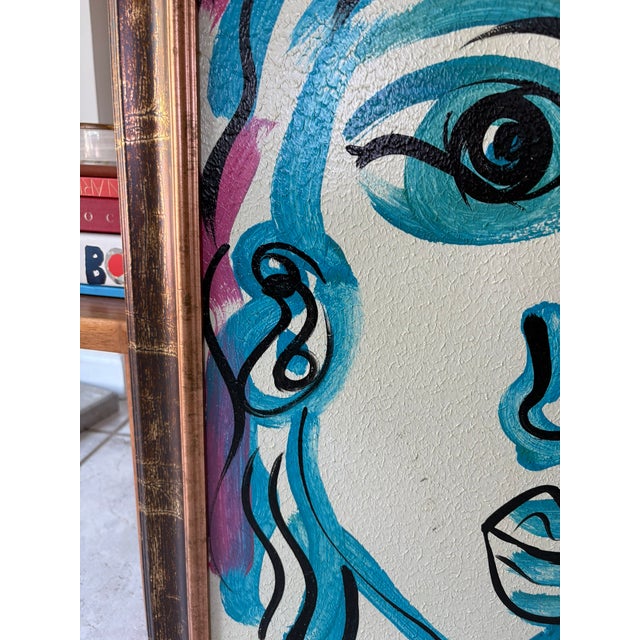 Orginal & Signed Framed Mid-Century Acrylic Portrait on Board in the Style of Peter Keil For Sale In Miami - Image 6 of 11