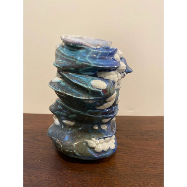 1920s 1920s Encrusted Art Vase in Blues and White For Sale - Image 5 of 10