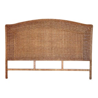 Vintage Coastal Woven Rattan Arched King Headboard For Sale