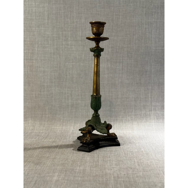 Bronze 19th Century Italian Gilt Bronze and Patinated Brass Neoclassical Candlestick For Sale - Image 8 of 9