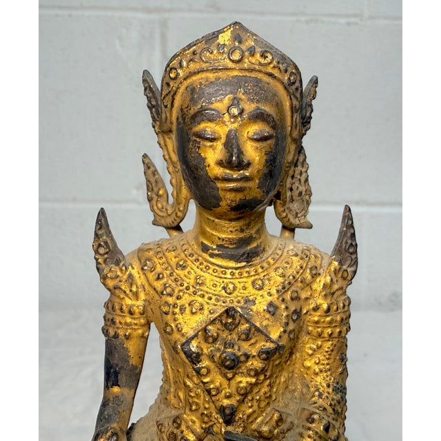 19th Century Ntique Early 1800s Gold Gilded Bronze Thai Rattanakosin Buddha Statue Sculpture For Sale - Image 5 of 18