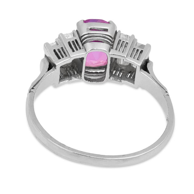 Vintage Pink Sapphire Diamond Platinum Ring, Size 5.5 For Sale In Los Angeles - Image 6 of 7