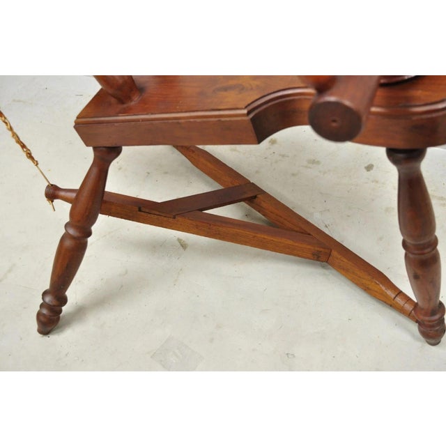 Brown Antique Canadian Country Primitive Pine Wood Colonial Wooden Spinning Wheel For Sale - Image 8 of 12