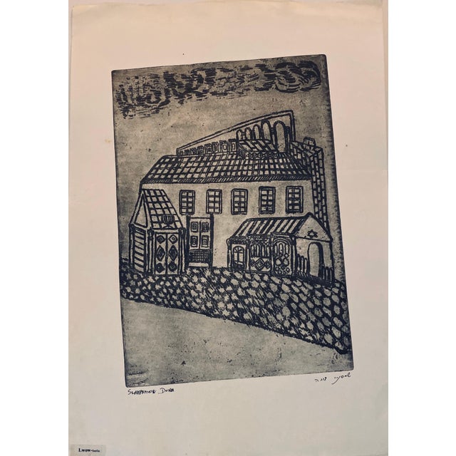 Cracow Poland Etching of Polish Synagogue, Jewish temple. From very rare small edition. Most are signed in Hebrew and /or...