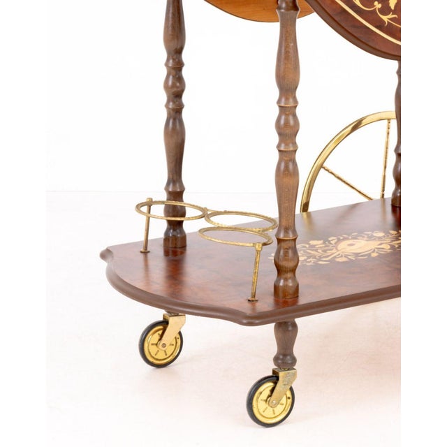 Late 20th Century Italian Burlwood and Marquetry Drop Leaf Bar Cart For Sale - Image 5 of 10