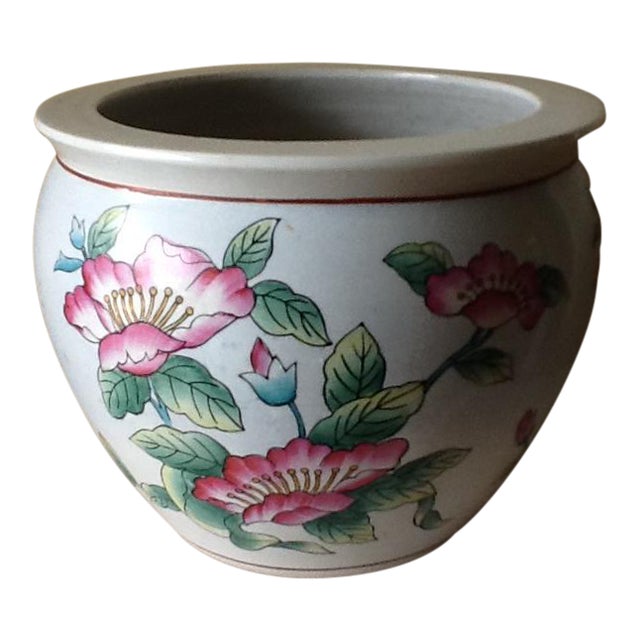 Asian Chinoiserie Style Pink Lotus Flower Pot Chairish