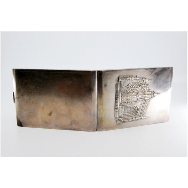 Matte Silver Cigarette Case with High Relief Depicting the Monastery of Tomar and a Hinged Lid. For Sale - Image 5 of 7
