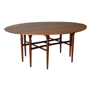 In Style of Henredon Walnut Extendable Oval Drop-Leaf Gateleg Dining Table Mid-Century Modern 1960s For Sale