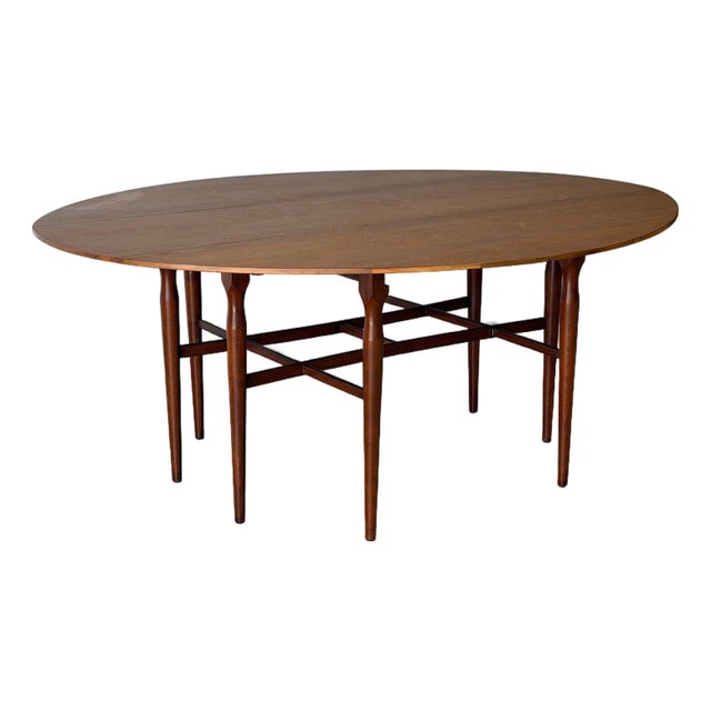In Style of Henredon Walnut Extendable Oval Drop-Leaf Gateleg Dining Table Mid-Century Modern 1960s For Sale