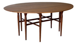 In Style of Henredon Walnut Extendable Oval Drop-Leaf Gateleg Dining Table Mid-Century Modern 1960s