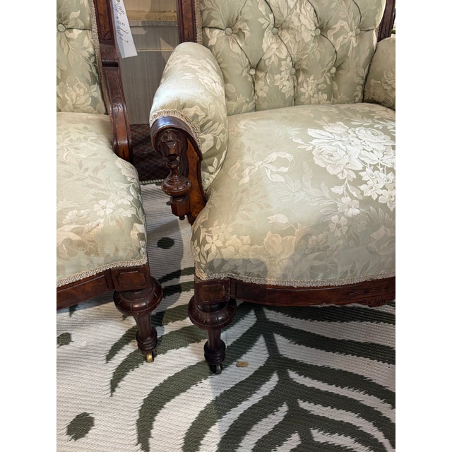 Ornate Antique Victorian - Style Carved Wood Sette and Two Matching Chairs For Sale - Image 16 of 16