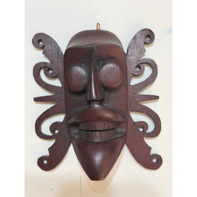 Wood Vintage Indonesian Borneo Dayak-Style Hand-Carved Wood Wall Mask For Sale - Image 7 of 7