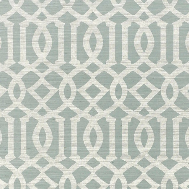 Contemporary Sample - Schumacher Imperial Trellis Sisal Wallpaper in Sky For Sale - Image 3 of 3
