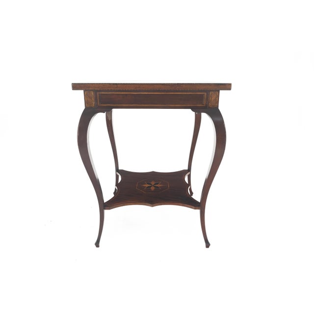 Very Fine Antique Dated 1910 Inlay Checkerboard Two Tier Game Table Very Clean For Sale - Image 6 of 12