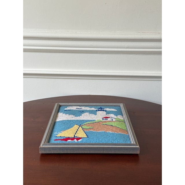 Vintage Framed Needlepoint Boats— A Pair For Sale - Image 17 of 18