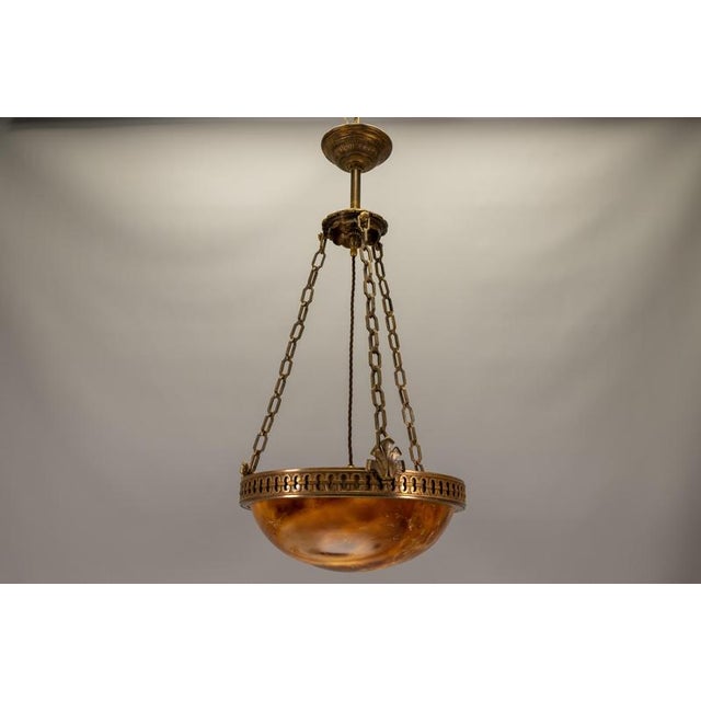 French Art Deco Alabaster and Bronze Pendant Light, 1920s For Sale - Image 17 of 18