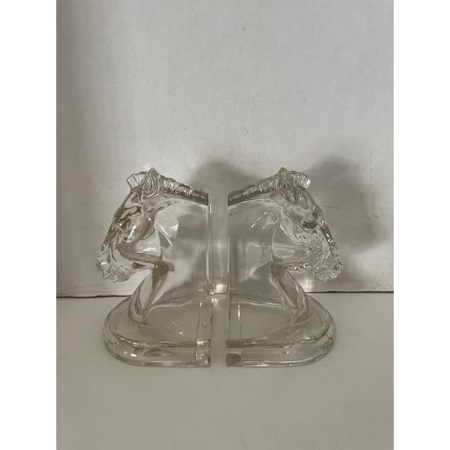 1960s Vintage Crystal Glass Horse Head Bookends - Set of 2 For Sale - Image 5 of 5