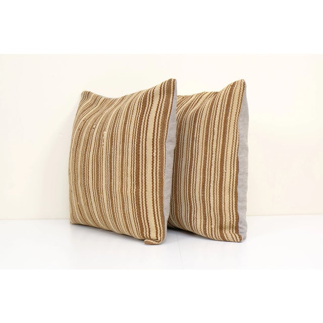 Mid-Century Modern Striped Turkish Kilim Pillow Cover - A Pair For Sale - Image 3 of 4