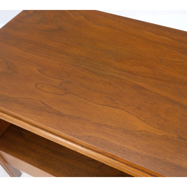 Pair Finished Back Danish Mid Century Modern One Drawer Walnut Night Stands MINT For Sale - Image 14 of 18