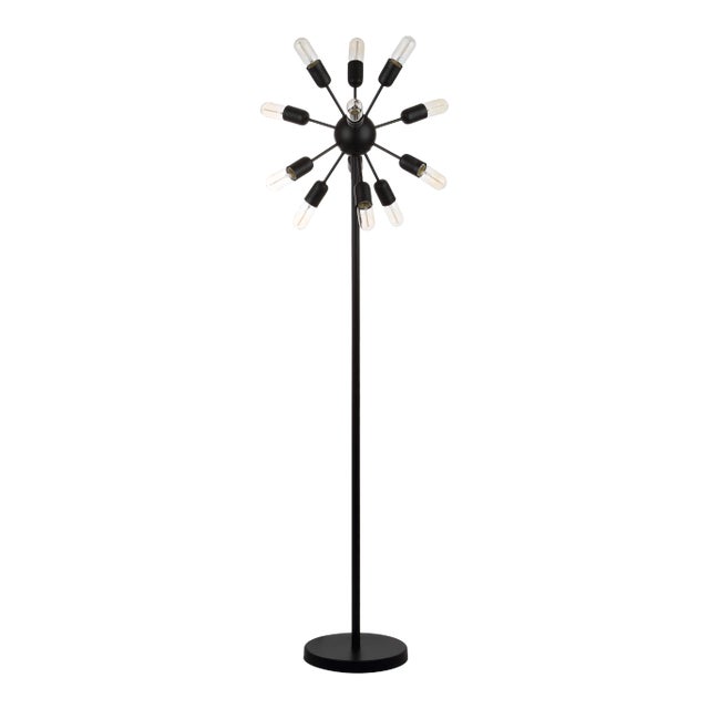 12 Light 67.5-Inch H Retro Floor Lamp - Black For Sale