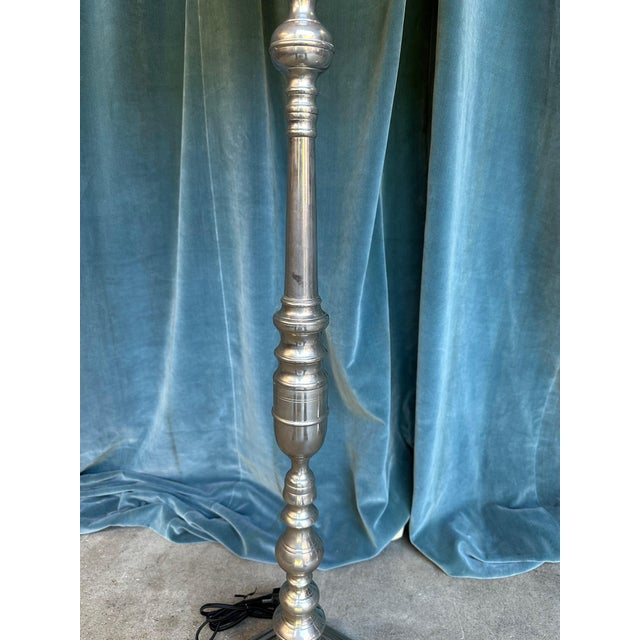 1940s French Nickel-Plated Floor Lamps With Hexagonal Shaped Bases - a Pair For Sale - Image 9 of 18