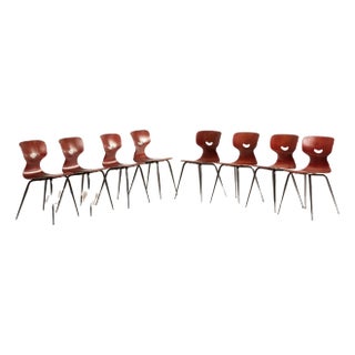 Danish Dark Plywood Shaped Chairs, 1960s, Set of 8 For Sale
