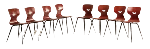 Danish Dark Plywood Shaped Chairs, 1960s, Set of 8