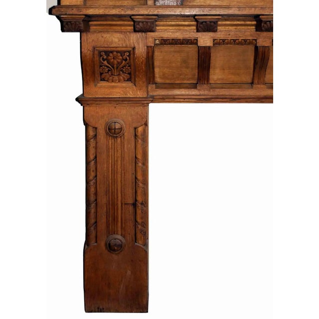 Traditional Antique Carved Oak Mantel For Sale - Image 3 of 5