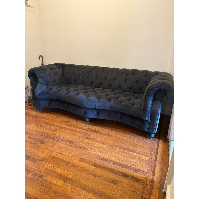 2020s Black Velvet Timothy Oulton Serpentine Chesterfield, 3 Seater, Sculptural Designer Sofa For Sale - Image 5 of 11