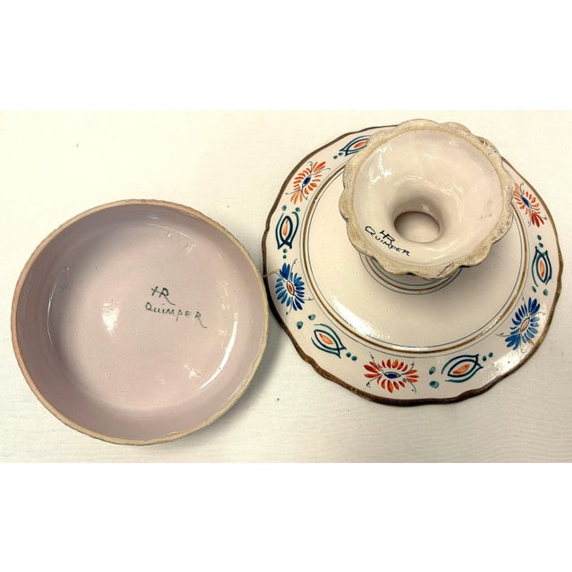 1940's French Provincial Henriot Quimper Pottery Lidded Pedestal Butter/ Cheese Dish For Sale In West Palm - Image 6 of 15