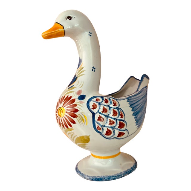 Henriot Quimper Hand Painted Duck-Vase/Planter/Decorative Accent For Sale