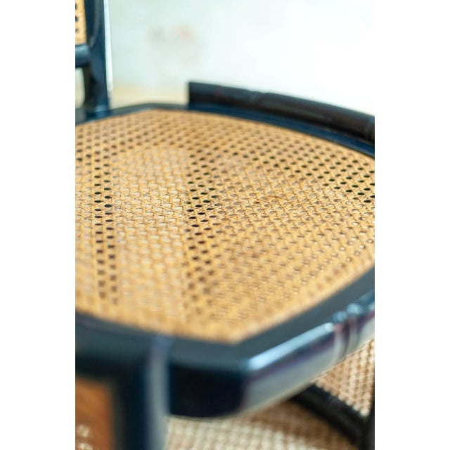 Vintage Blue Lacquered Wood and Vienna Straw Chairs by Marzio Cecchi, 1970s, Set of 6 For Sale - Image 6 of 12