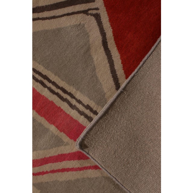 Rug & Kilim’s Mid-Century Modern Geometric Gray Red Wool Custom Runner For Sale - Image 9 of 9