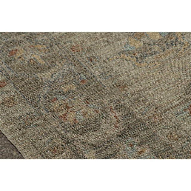 Textile Rug & Kilim’s Oversized Oushak Style Rug in Blue and Beige-Brown With Florals For Sale - Image 7 of 11