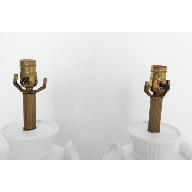 White Pair Dorothy Draper style Bulbous Urn Lamps with Shell Detail For Sale - Image 8 of 12