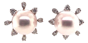 Diamond Akoya Pearl Earrings 14 Karat White Gold Certified