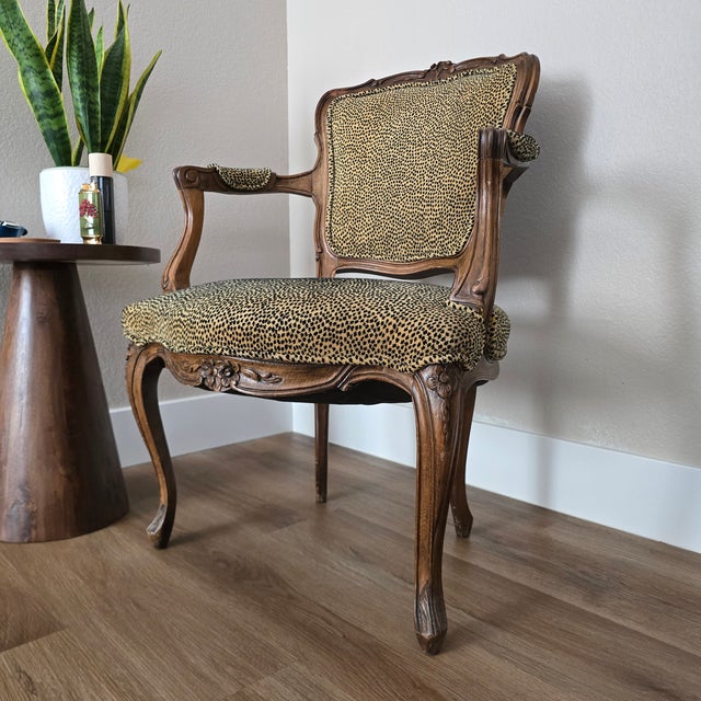Antique French Louis XV Style Fauteuil Chair With Cheetah Print Upholstery For Sale - Image 4 of 6