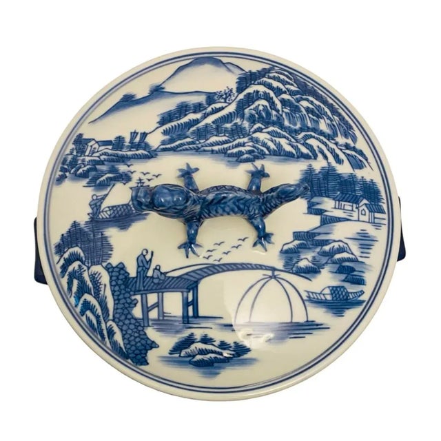 Late 20th Century Late 20th Century Bombay Blue Willow Porcelain Lunch Box Chinese Dragon 4 Piece Stacking Dish For Sale - Image 5 of 8